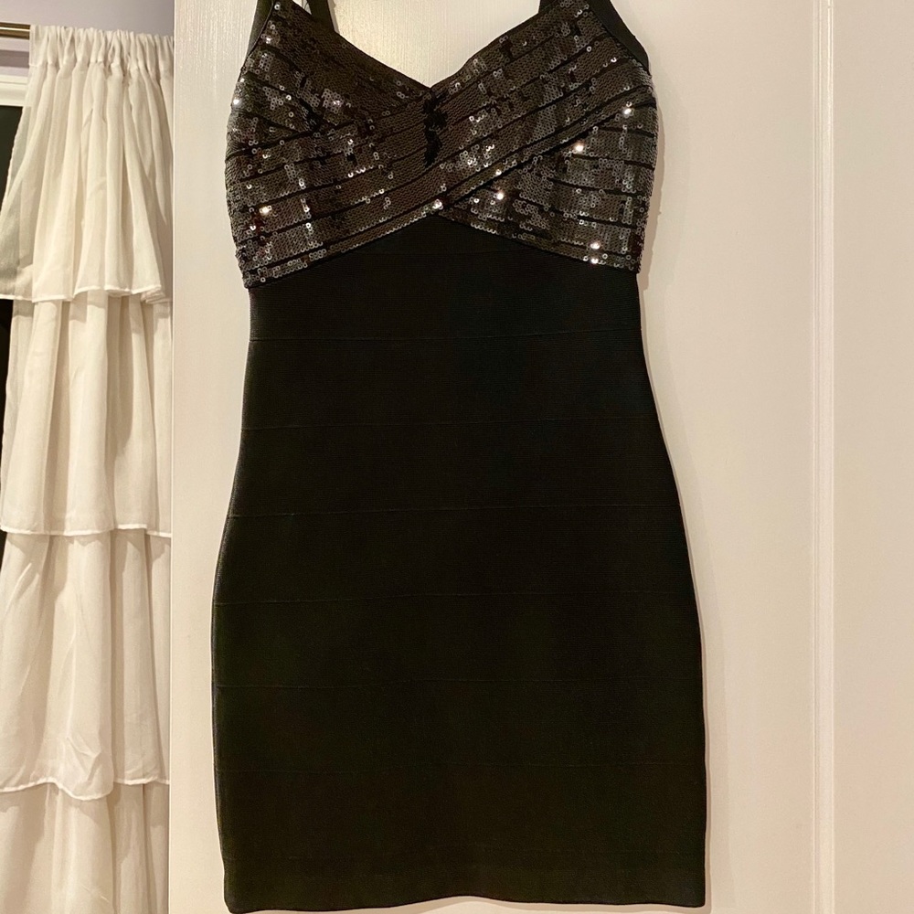 Guess Black Sparkly Bandage Dress